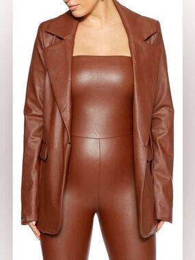 naked wardrobe Brown Faux Leather Blazer